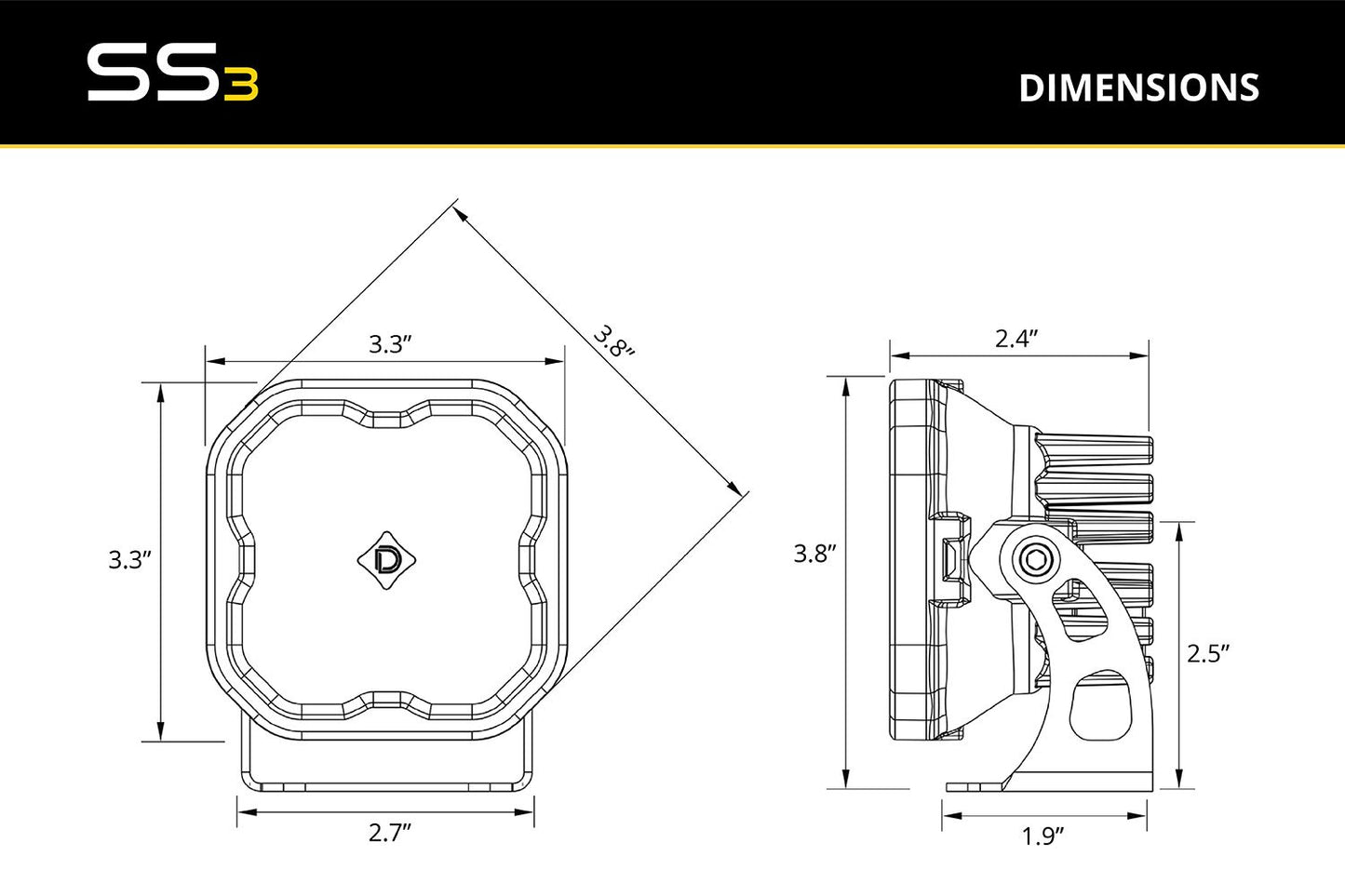 Diode Dynamics SS3 Dual-Color SAE LED Fog Light Pod with Amber Backlight – White & Yellow, Universal Mount (Single) - DD8932S