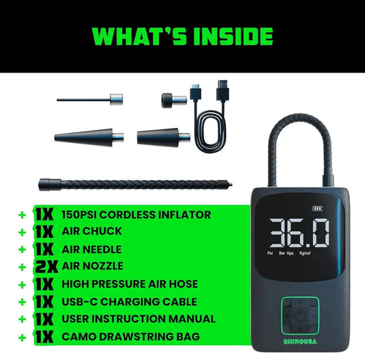 RHINO USA 150 PSI PORTABLE TIRE INFLATOR