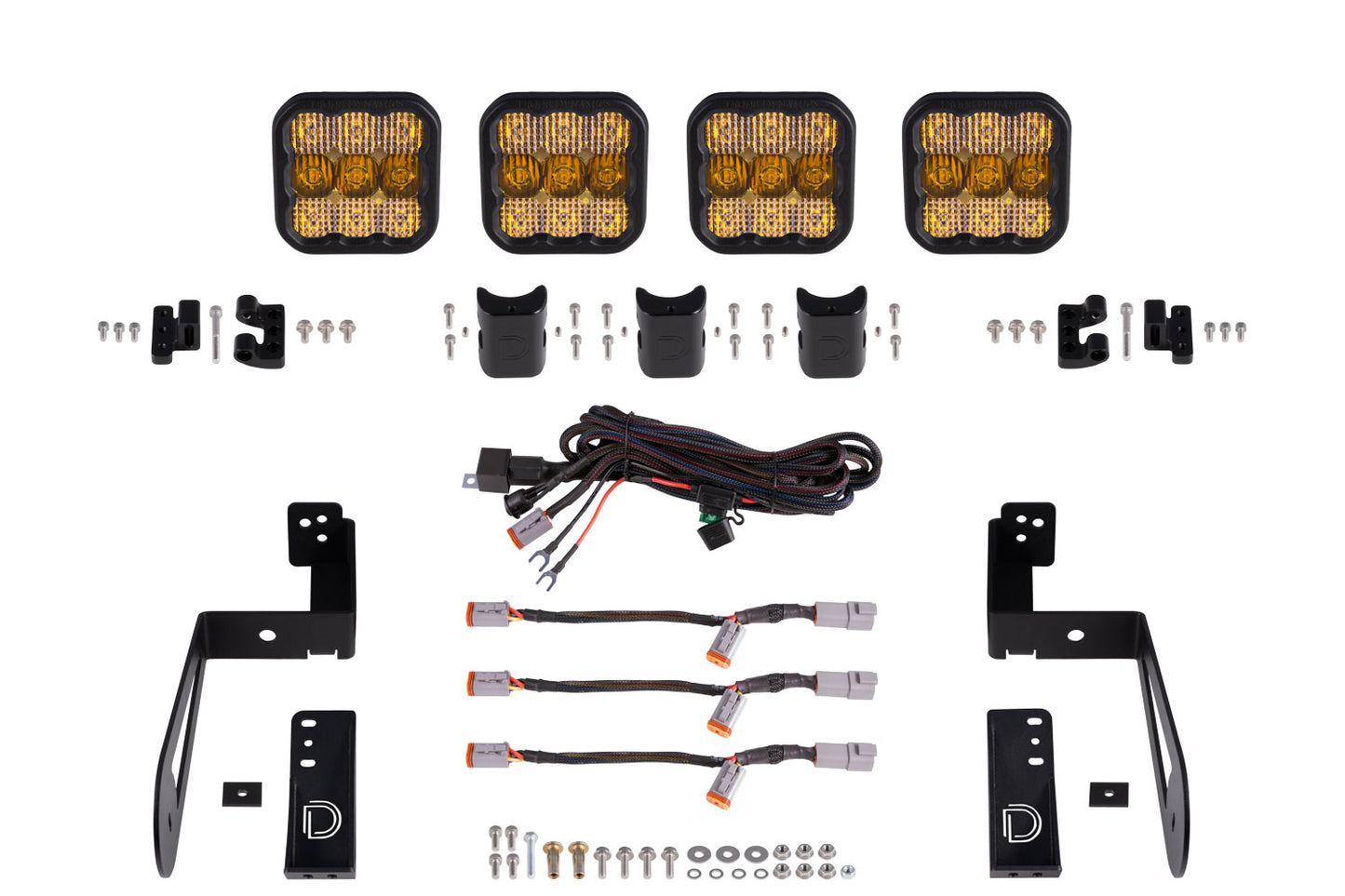Diode Dynamics Jeep Jk Ss5 4 Pod Cross Link Grille Lightbar Kit Sport Yellow Combo - DD7230