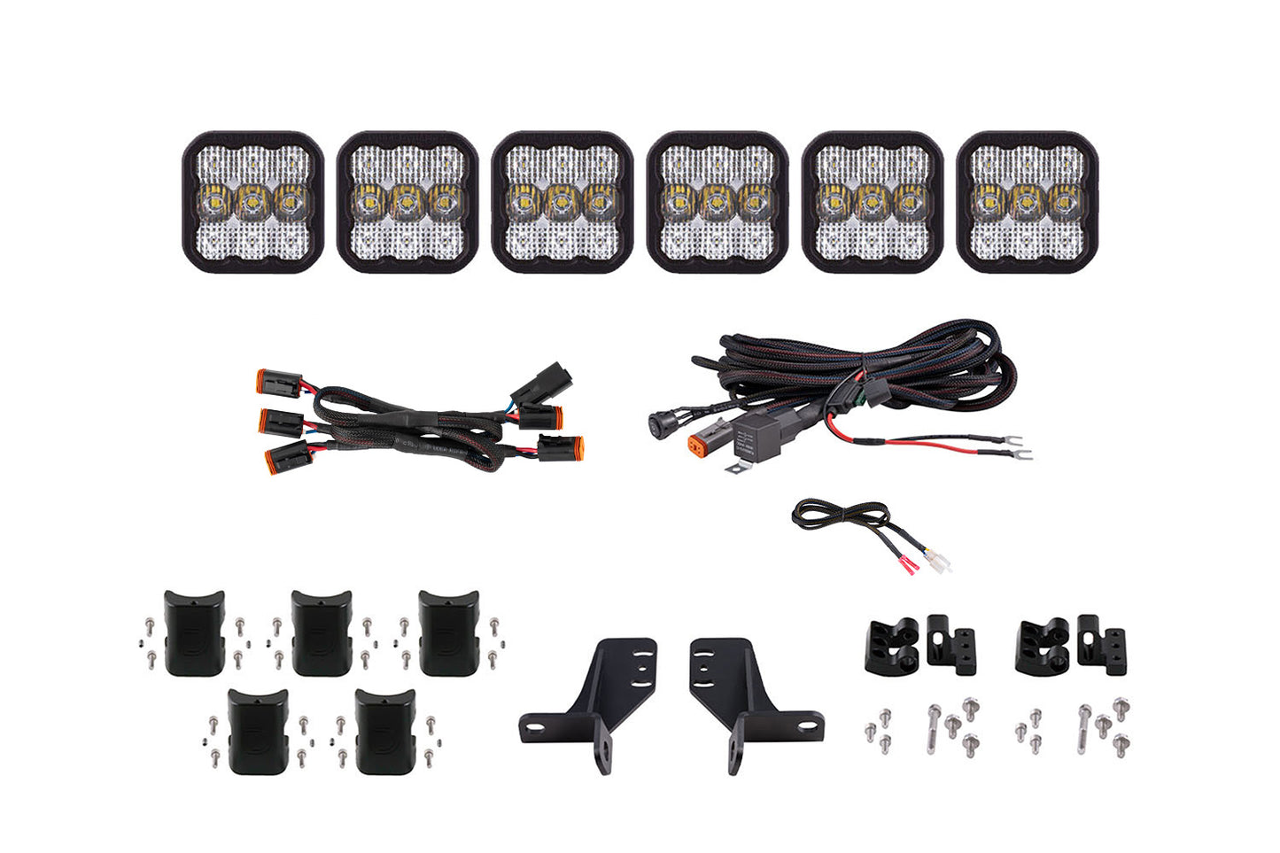 Diode Dynamics Bronco Ss5 6 Pod Cross Link Grille Lightbar Kit Sport White Combo - DD7235