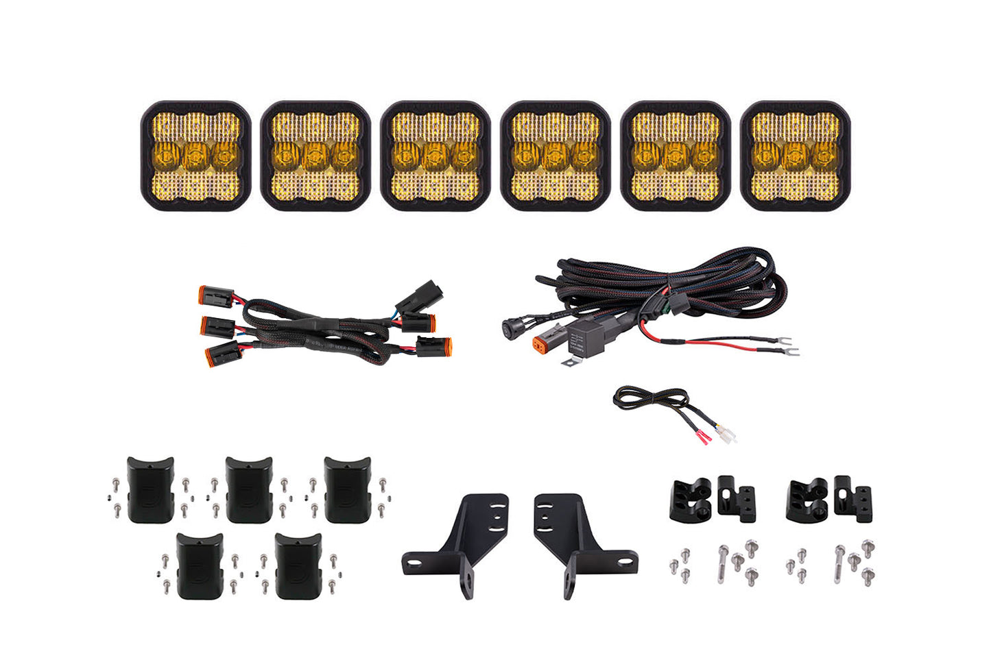 Diode Dynamics Bronco Ss5 6 Pod Cross Link Grille Lightbar Kit Sport Yellow Combo - DD7236