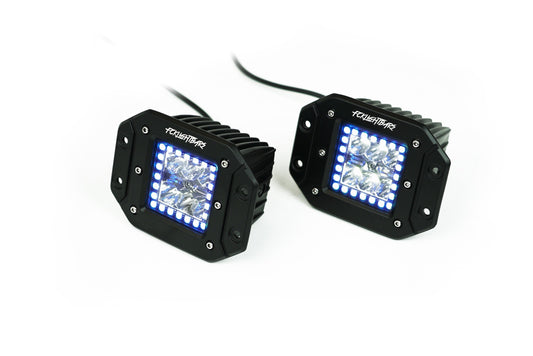 FCKLightBars RGB High-Output Flush Mount LED Pods with RGB Color Halo & Wireless Controller (Pair)