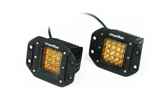 FCKLightBars Dual Purpose Chase Flush Mount LED Pods – Amber/White with Built-In Strobe (Pair)