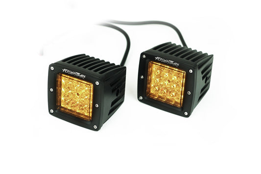 FCKLightBars Dual Purpose Chase LED Pods – Amber/White Off-Road Lights with Built-In Strobe (Pair)