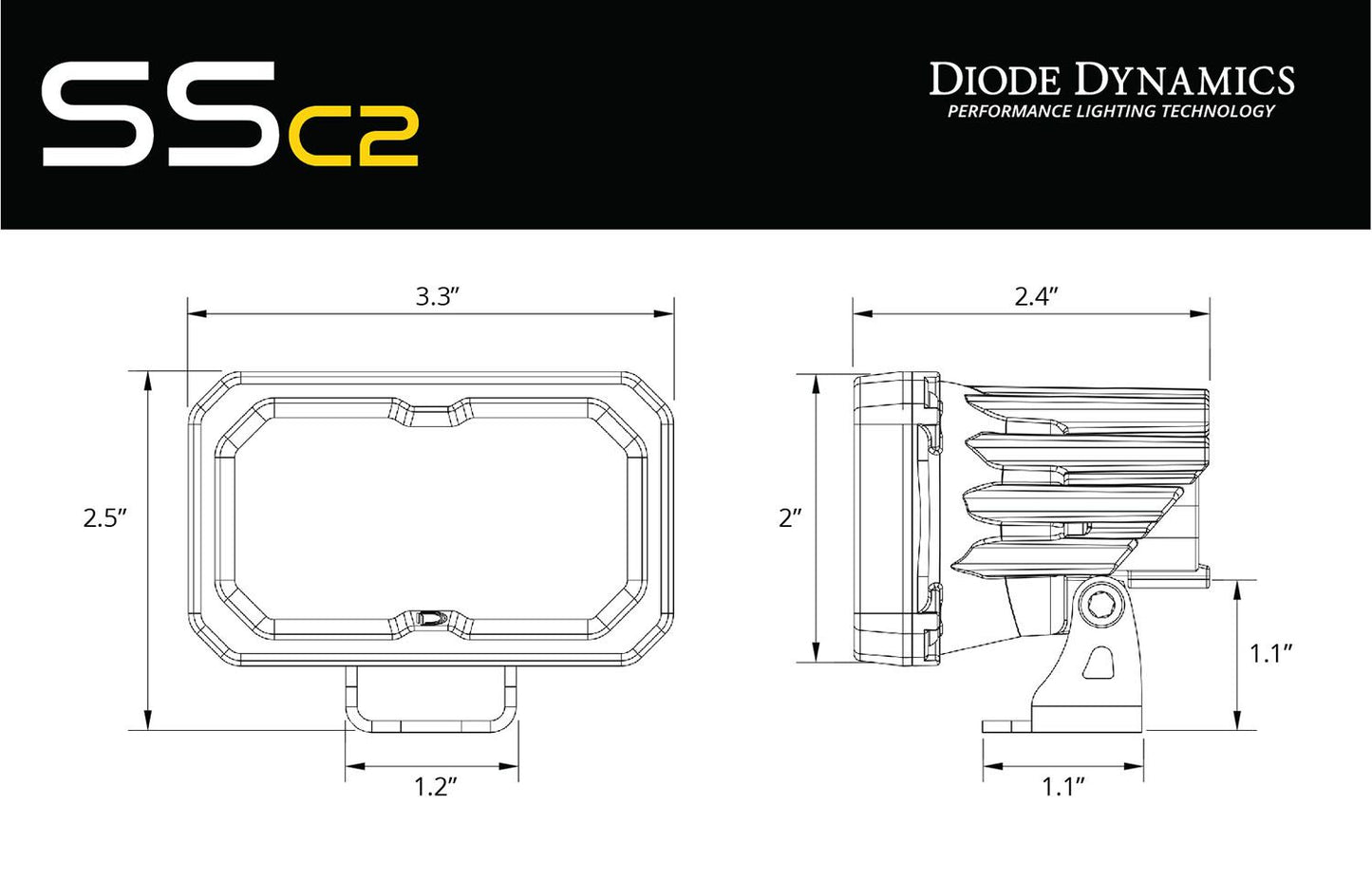 Diode Dynamics C2 1.0 SAE/DOT White with Amber Backlight Sport (7.7 watts) 2” LED Pod Combo Beam – Single