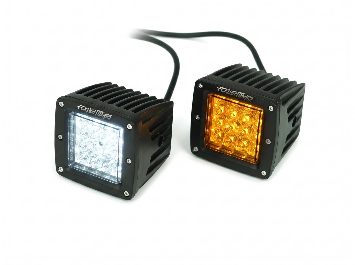 Dual Purpose Chase Pods lit in white and amber side by side
