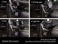 Diode Dynamics 2018-2026 Jeep JL Wrangler / 2020-2025 Jeep Gladiator Cowl Mount LED Brackets Diode Dynamics