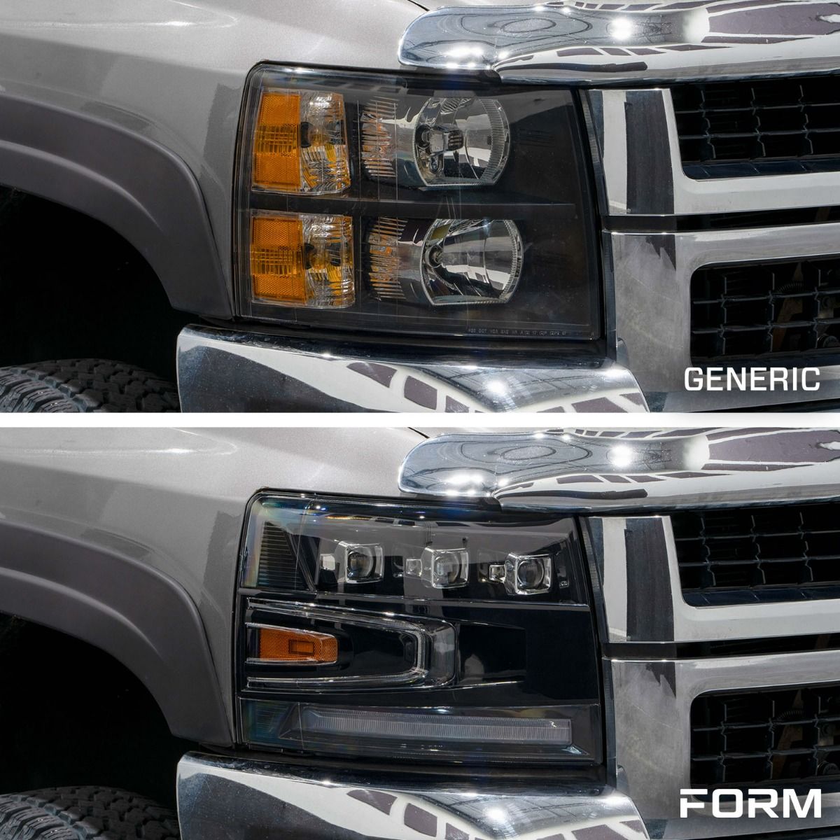 2007–2013 Chevrolet Silverado Full LED Projector Headlights with Triple Bi-LED Projectors, Sequential Turn Signals & White DRL (Pair) | Form Lighting