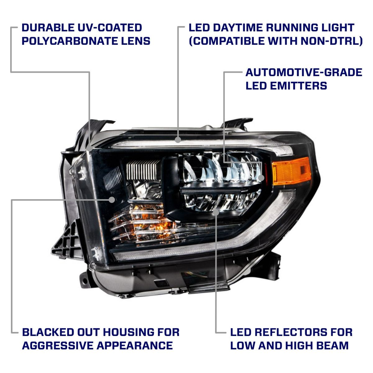 Form Lighting OEM-Style LED Headlights for 2014-2021 Toyota Tundra | Sequential Turn Signals, LED DRL &amp; Plug-and-Play Upgrade