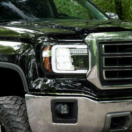 2014–2018 GMC Sierra 1500 and 2015-2019 GMC Sierra 2500 & 3500 Full LED Reflector Headlights with Sequential Turn Signals & C-Shaped DRL (Pair)