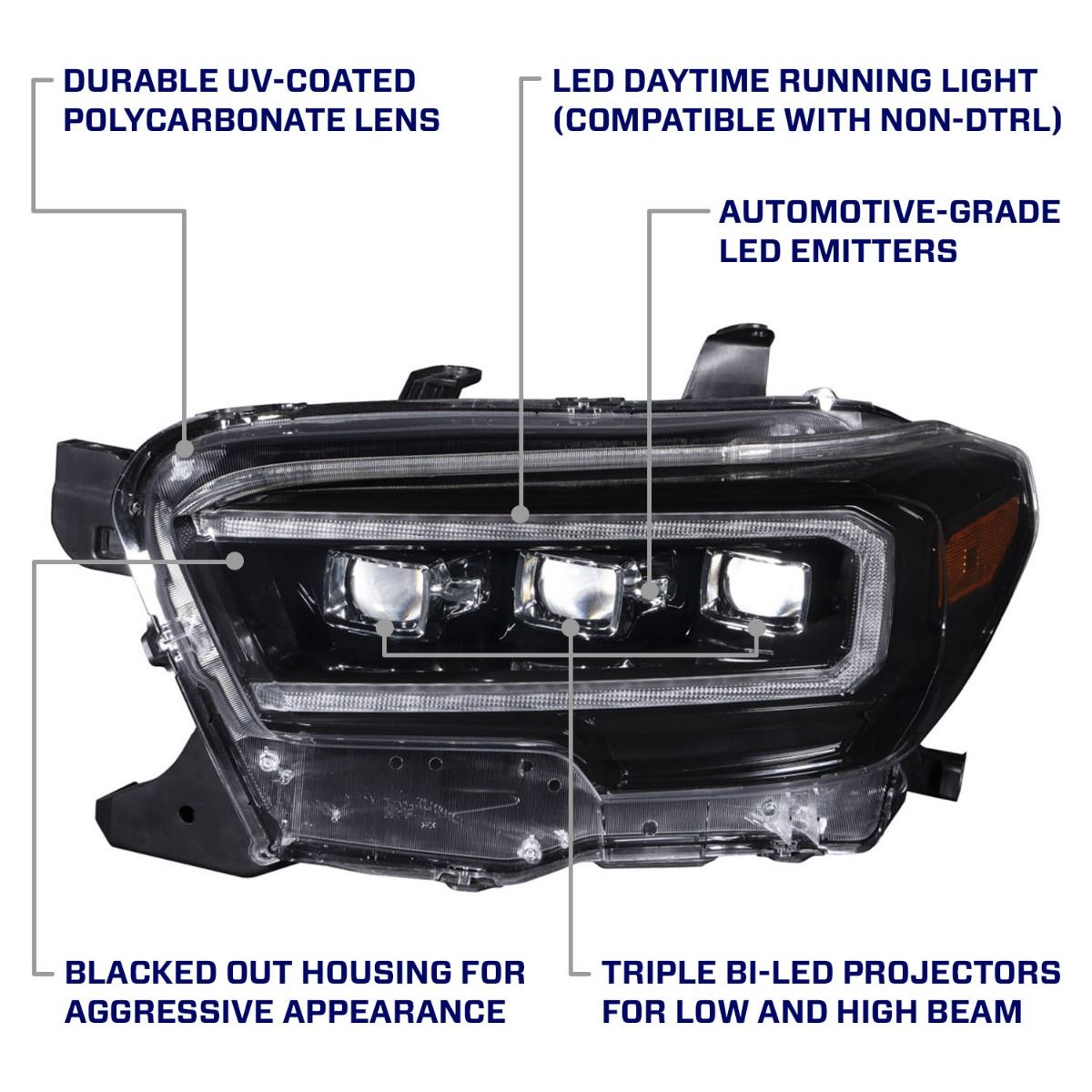 Form Lighting Sequential LED Headlights for 2016-2023 Toyota Tacoma | Triple Bi-LED Projectors, Selectable White/Amber DRL, Sequential Turn Signals