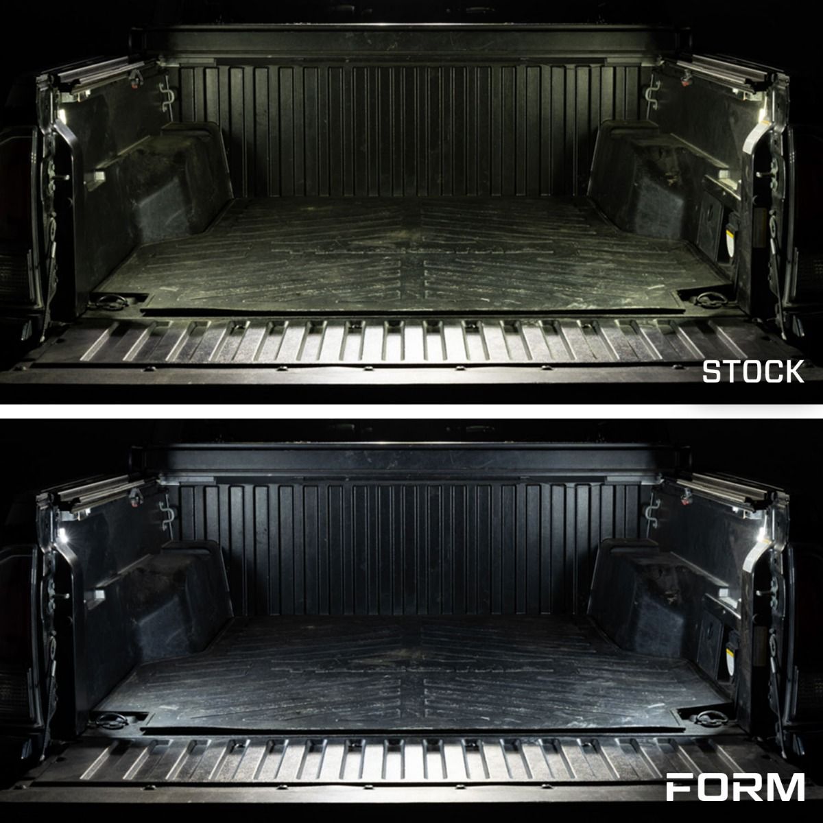 Comparison of Stock bed light versus FORM LED Bed Light Installed 2021 Toyota Tacoma