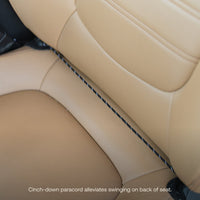 Luno Seatback Organizer secure no-swing design attached to vehicle seat
