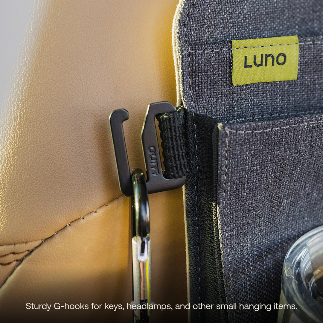 Luno Seatback Organizer compact car camping storage system with multiple pockets