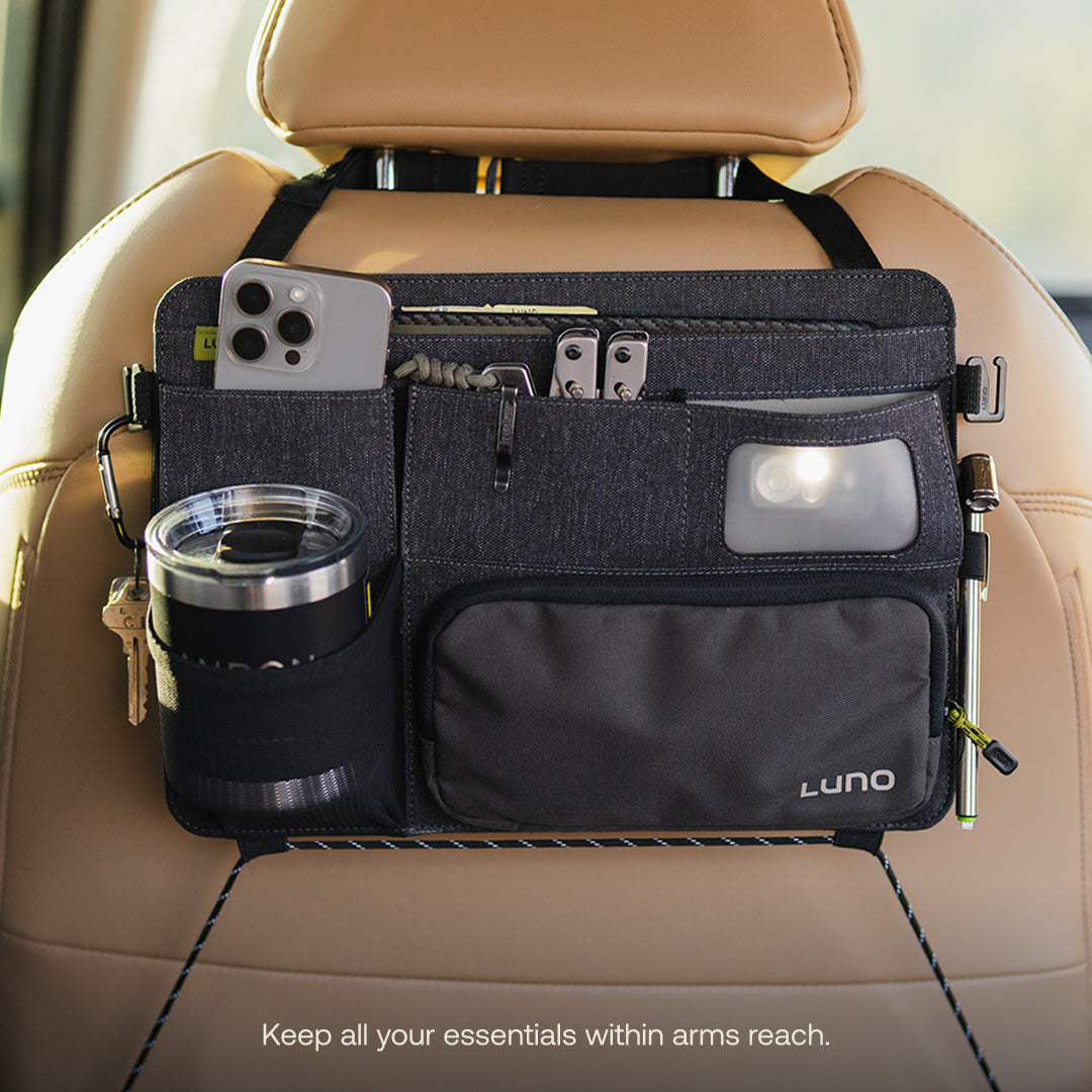 Luno Seatback Organizer for overlanding road trips and everyday vehicle organization