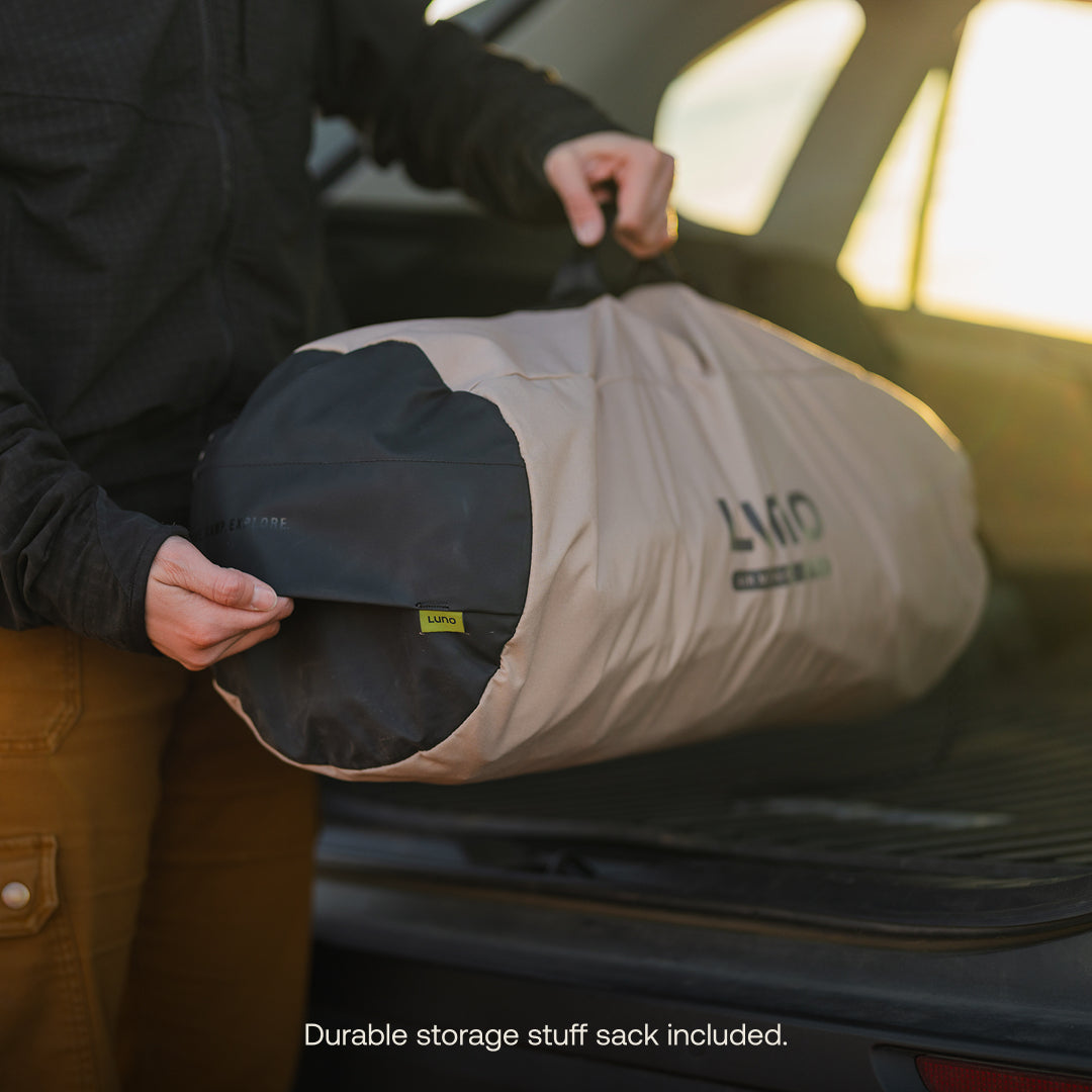 Luno AIR Pro vehicle air mattress inside Toyota 4Runner cargo space carrying case