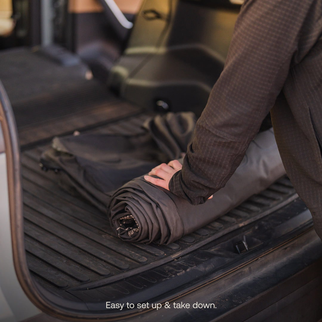 Luno AIR Pro 4Runner mattress packed for vehicle camping takedown step