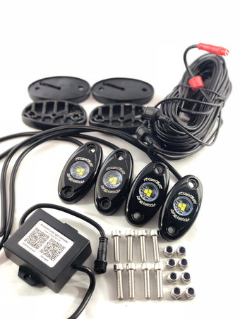compare product FCKLightBars High-Intensity RGB LED Rock Light Kit – Bluetooth App Control, 1,600 Lumens Per Light, IP69 Waterproof Underbody Lights (4–40 Light Kits)