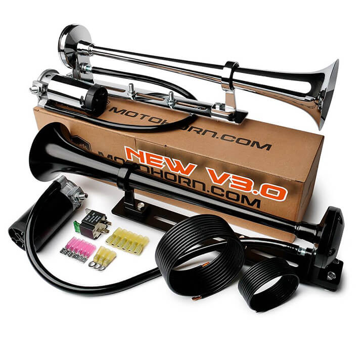 MotoHorn V3 3.0 Air Tank Free Trumpet Horn for Motorcycles Cars Trucks
