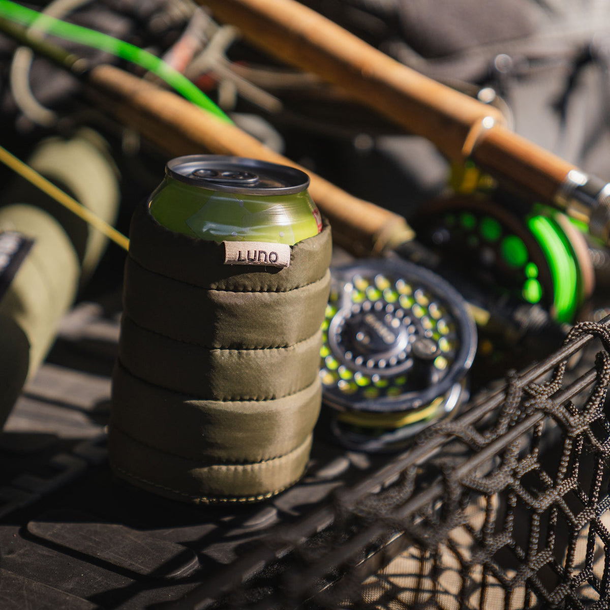 Luno Magnetic Can Cooler with fishing and outdoor adventure gear