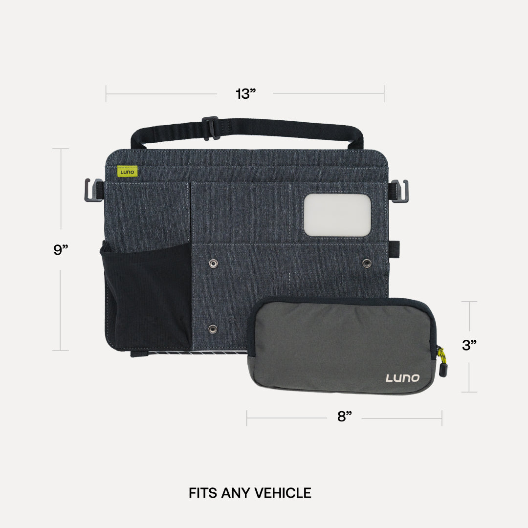 Luno universal Seatback Organizer installed inside SUV for organized gear storage