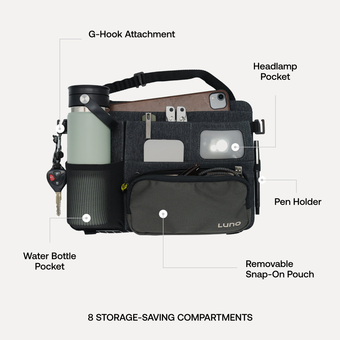 Luno Seatback Organizer for overlanding road trips and everyday vehicle organization