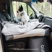 Luno AIR Van Front Cab Mattress Fitted Sheet with pet-friendly van camping sleep setup