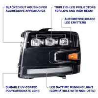 2007–2013 Chevrolet Silverado Full LED Projector Headlights with Triple Bi-LED Projectors, Sequential Turn Signals & White DRL (Pair) | Form Lighting