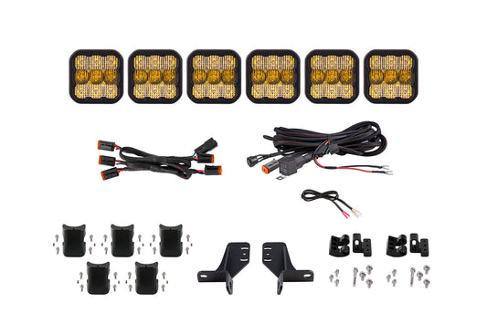 Diode Dynamics Bronco Ss5 6 Pod Cross Link Grille Lightbar Kit  Sport Yellow Combo - DD7236