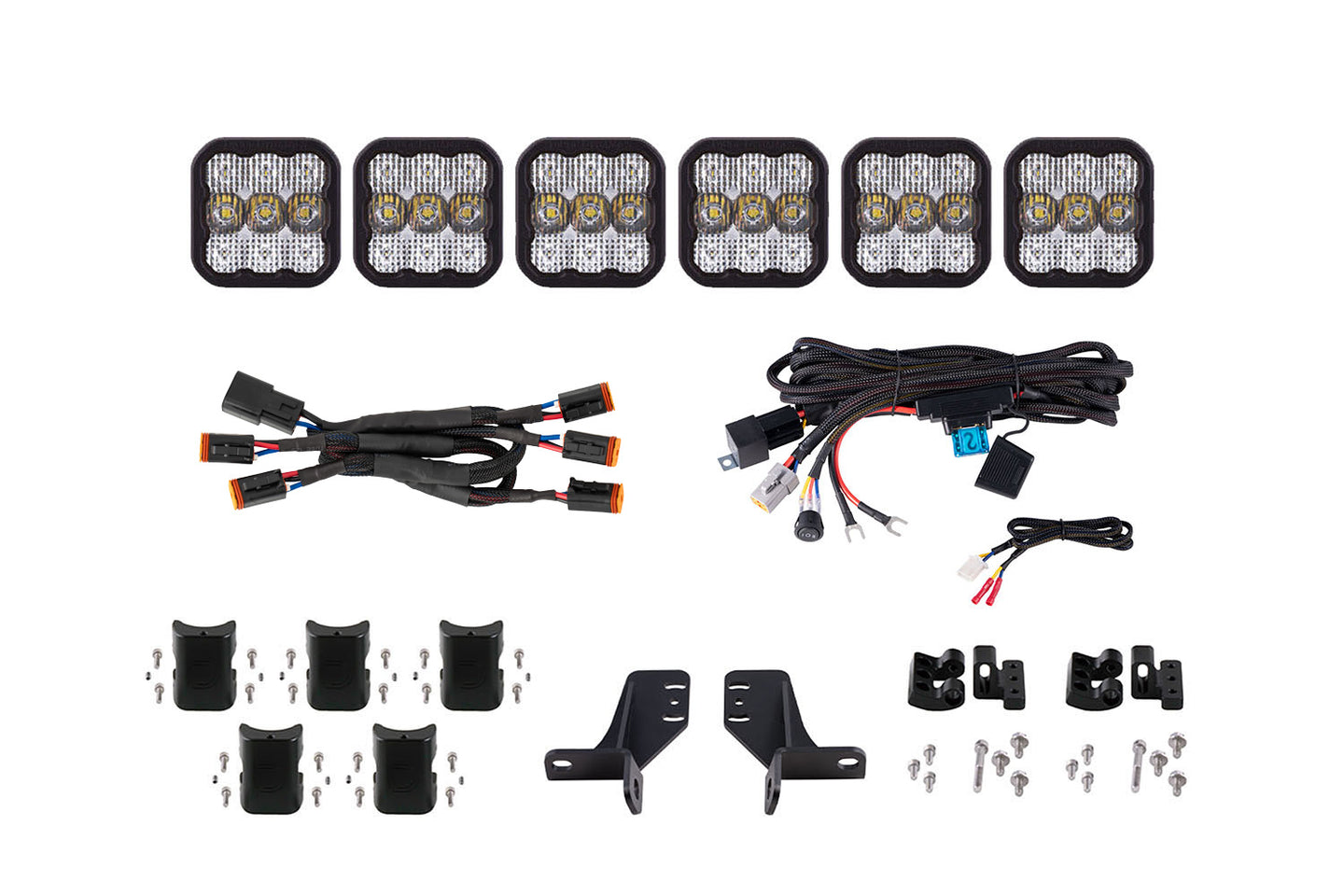 Diode Dynamics Bronco Ss5 6 Pod Cross Link Grille Lightbar Kit  Pro White Combo - DD7270