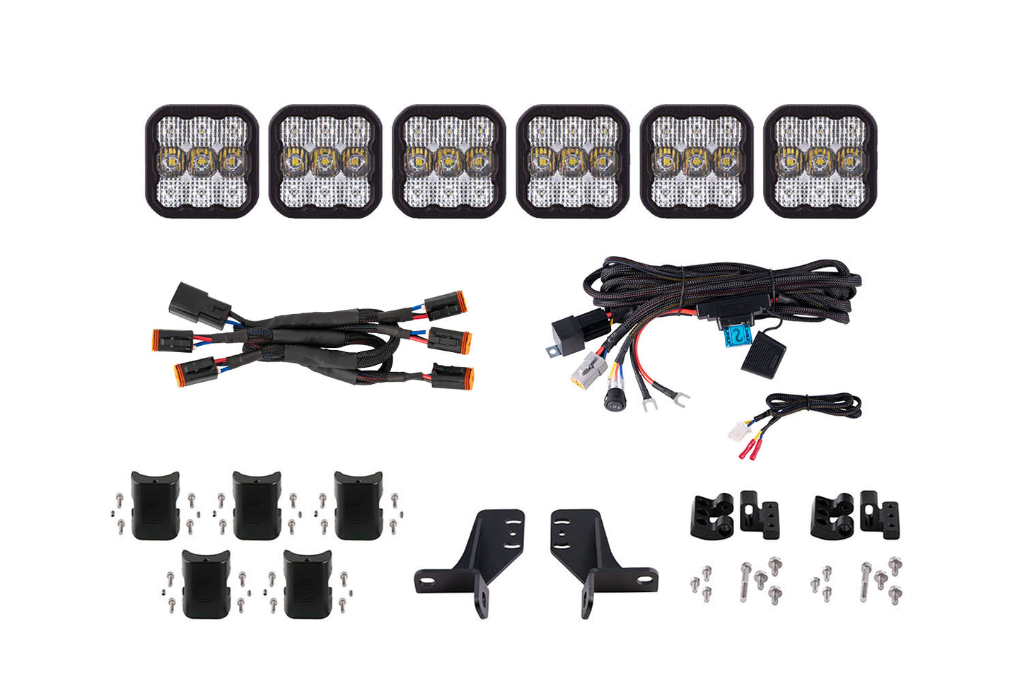 Diode Dynamics Bronco Ss5 6 Pod Cross Link Grille Lightbar Kit  Pro White Combo - DD7270