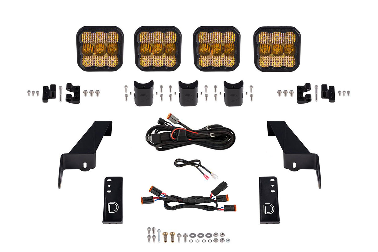 Diode Dynamics Jeep Jk Ss5 4 Pod Cross Link Grille Lightbar Kit  Pro Yellow Combo - DD7273