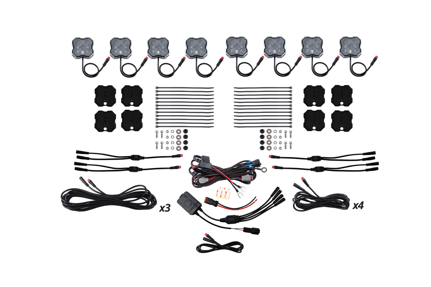 Diode Dynamics Rgbw Rock Light Installer Magnet Mount Kit W/Controller (8 Pack) - DD7745C