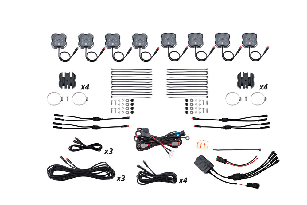 Diode Dynamics Stage Series Sxs Rock Light Installer Kit  Rgbw M8 W/Controller (8 Pack) - DD7753C