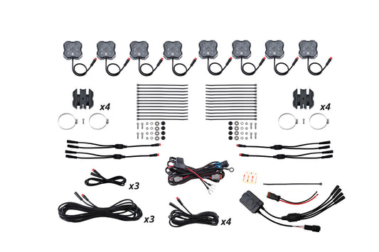 Diode Dynamics Stage Series Sxs Rock Light Installer Kit  Rgbw M8 W/Controller (8 Pack) - DD7753C