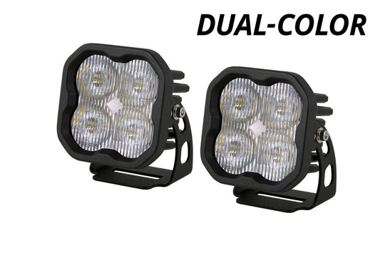 Diode Dynamics SS3 Dual-Color SAE LED Fog Light Pods with Amber Backlight – White & Yellow, Universal Mount (pair)
