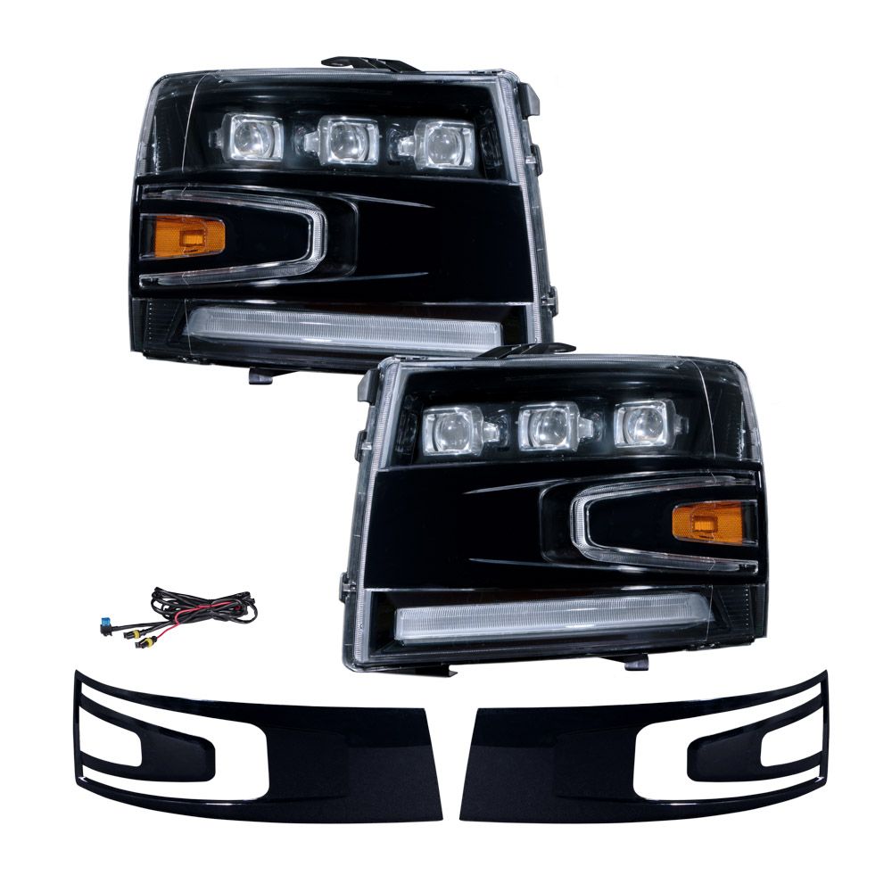 2007–2013 Chevrolet Silverado Full LED Projector Headlights with Triple Bi-LED Projectors, Sequential Turn Signals & White DRL (Pair) | Form Lighting