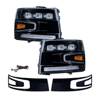 2007–2013 Chevrolet Silverado Full LED Projector Headlights with Triple Bi-LED Projectors, Sequential Turn Signals & White DRL (Pair) | Form Lighting