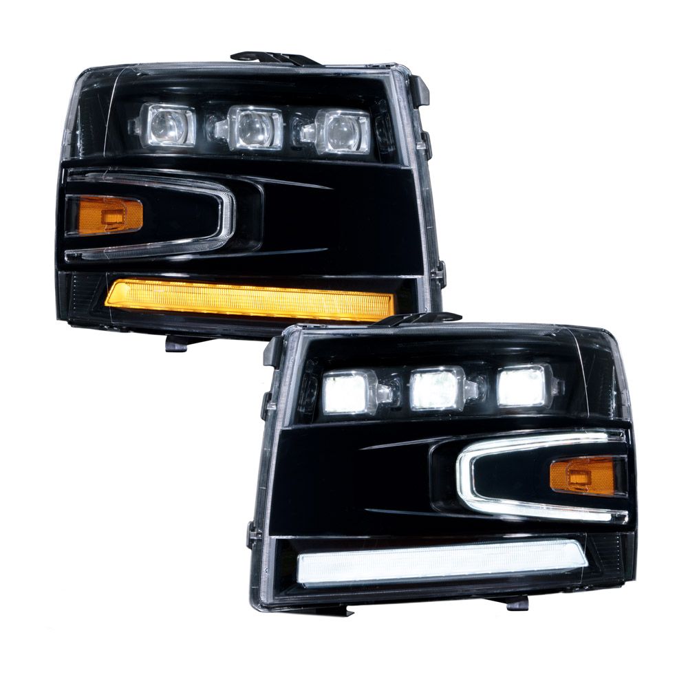 2007–2013 Chevrolet Silverado Full LED Projector Headlights with Triple Bi-LED Projectors, Sequential Turn Signals & White DRL (Pair) | Form Lighting