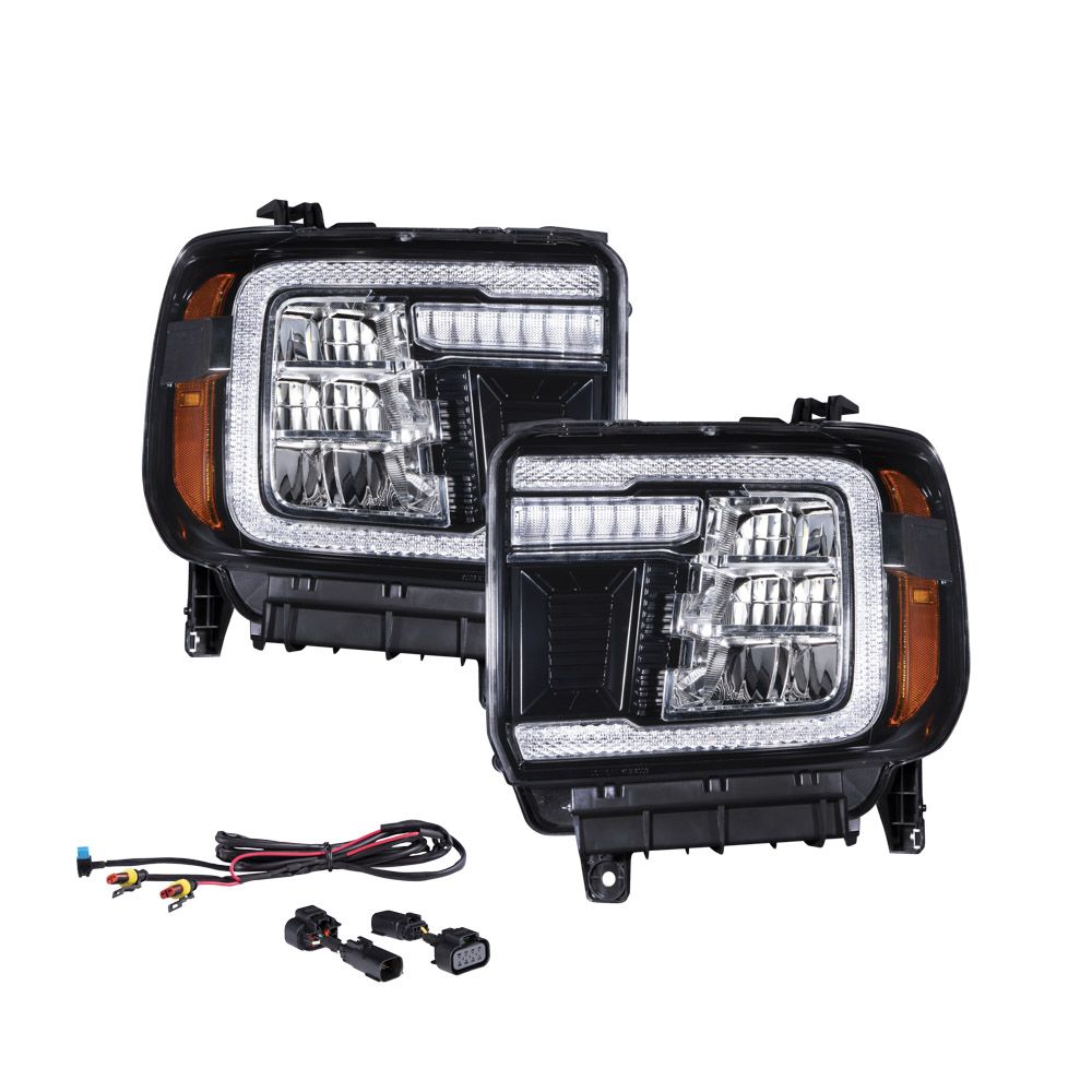 2014–2018 GMC Sierra 1500 and 2015-2019 GMC Sierra 2500 & 3500 Full LED Reflector Headlights with Sequential Turn Signals & C-Shaped DRL (Pair)