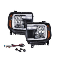 2014–2018 GMC Sierra 1500 and 2015-2019 GMC Sierra 2500 & 3500 Full LED Reflector Headlights with Sequential Turn Signals & C-Shaped DRL (Pair)