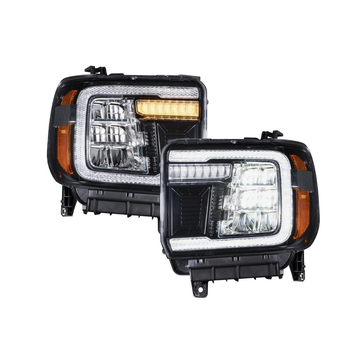 2014–2018 GMC Sierra 1500 and 2015-2019 GMC Sierra 2500 & 3500 Full LED Reflector Headlights with Sequential Turn Signals & C-Shaped DRL (Pair)