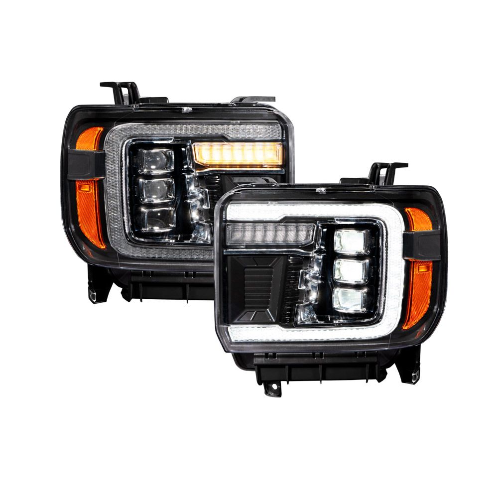 2014–2018 GMC Sierra 1500 and 2015-2019 GMC Sierra 2500 & 3500 Full LED Projector Headlights with Sequential Turn Signals & White DRL (Pair)