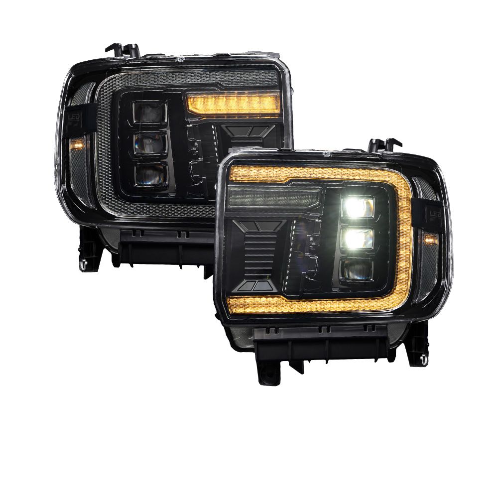 Form Lighting LED Projector Headlights with Amber DRL for 2014–2018 GMC Sierra 1500 (Pair) – Triple Bi-LED Projectors, Sequential Turn Signals & Startup Sequence