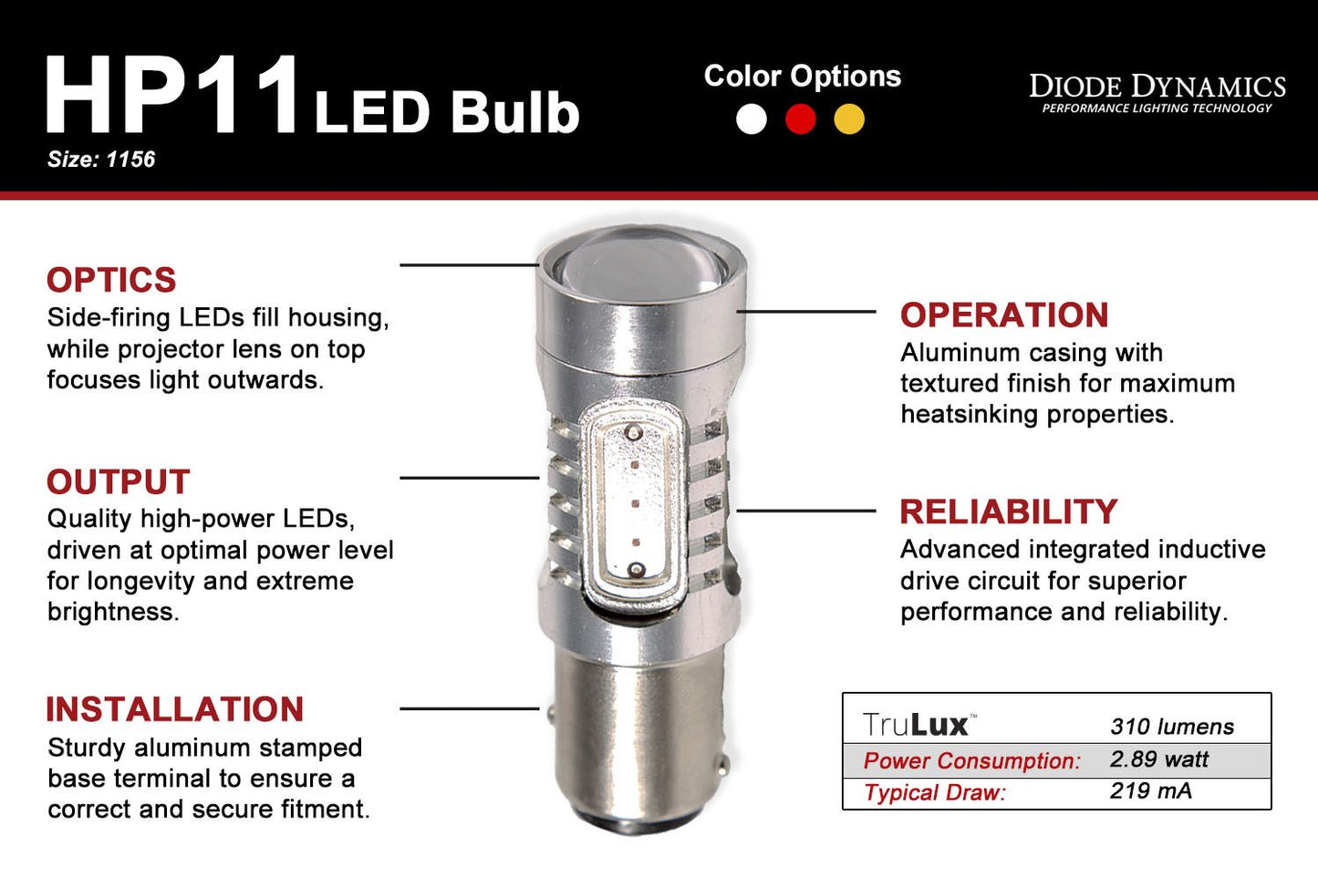 Diode Dynamics 1156 HP11 LED Backup Bulb Cool White Reverse Trunk Cargo Light