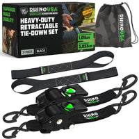RHINO USA RETRACTABLE RATCHET STRAPS (2PK 2INX10FT) (BLACK)