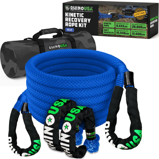 RHINO USA 7/8" X 30' KINETIC ROPE RECOVERY KIT W/SOFT SHACKLES (BLUE)