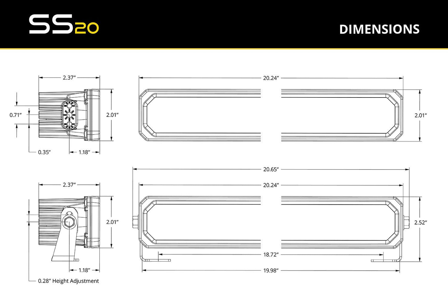 Diode Dynamics SS20 White Stage Series LED Light Bar with SmartSelect Backlight (Single)