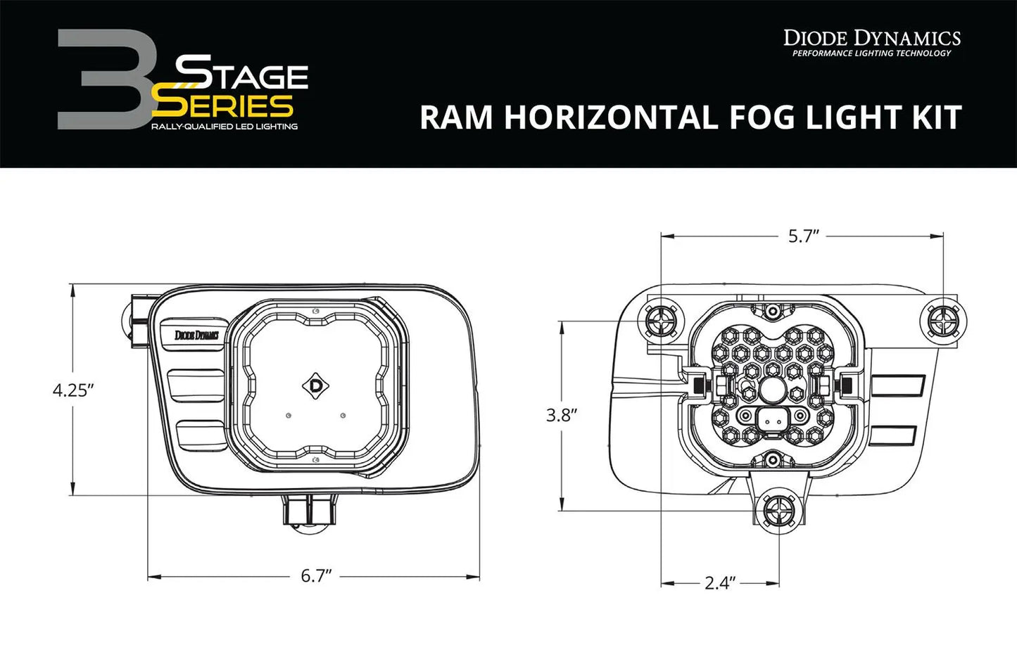 Diode Dynamics SS3 SAE/DOT Ram Horizontal Fog Light Kit Diode Dynamics