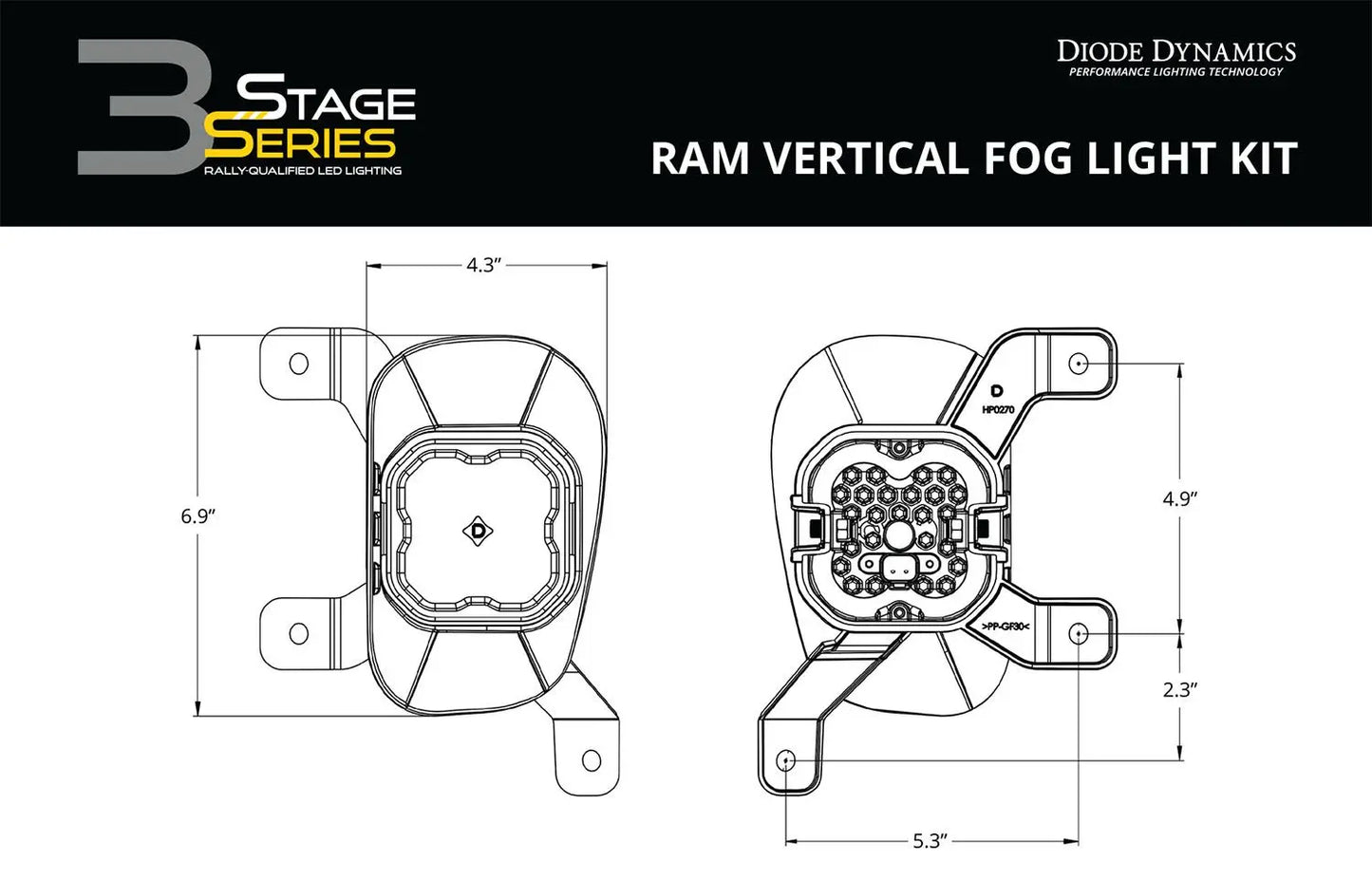 Diode Dynamics SS3 SAE/DOT Ram Vertical Fog Light Kit Diode Dynamics